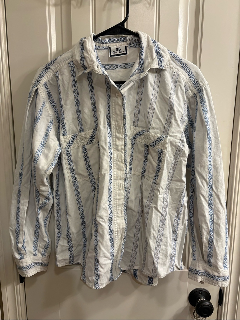 bill blass White Button-Down Shirt with Blue Stripe Pattern